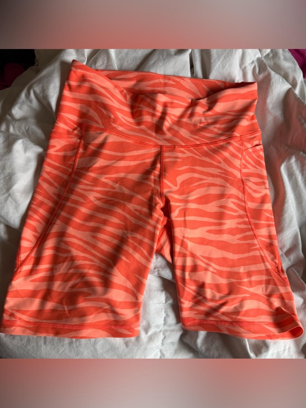 Neon Coral Zebra Print High-Waist Biker Shorts